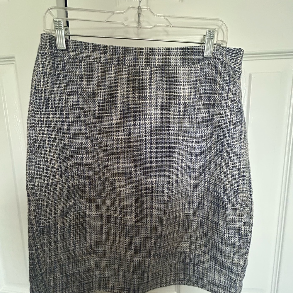 J. Crew White and Blue Pencil Skirt Knee-Length